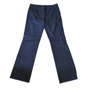 Katayone Adeli Wide Leg Chino Jeans Designer Frayed Hem Pants Navy Blue Sz 10